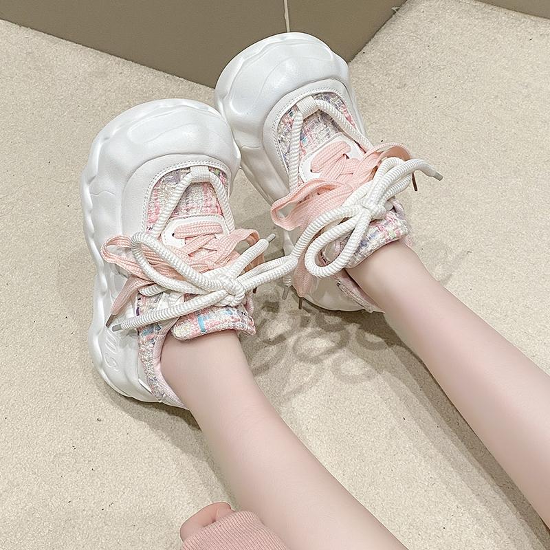 Fashion 8cm High Heel Leather Women Shoes Chunky Sneakers Autumn Wedge Platform Shoes Spring Women Breathable Comfy Skateboard Footwear