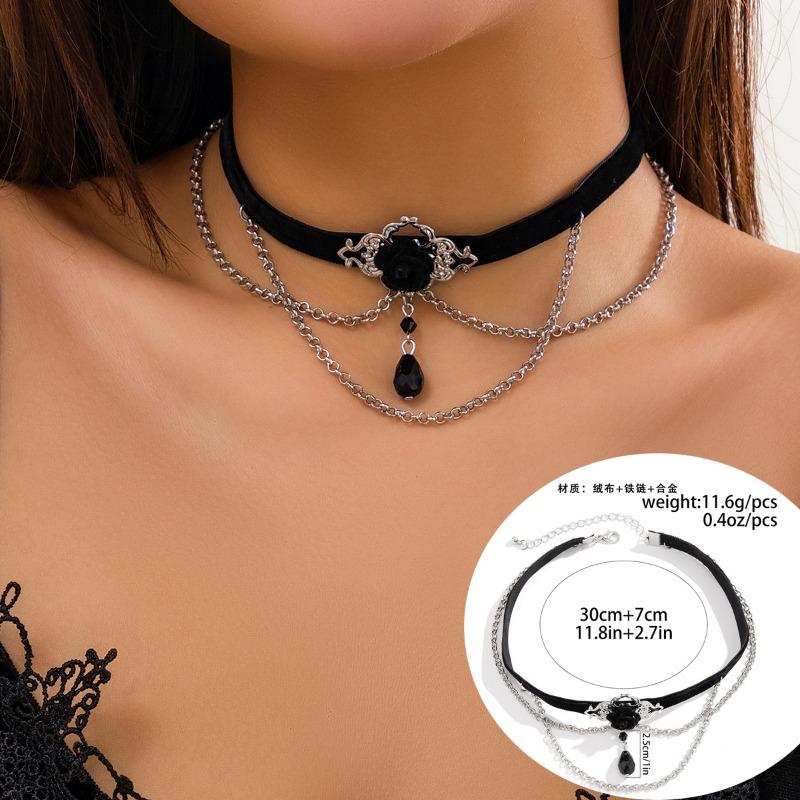 Punk Lace Choker Retro Choker Black Gothic Lolita Teardrop Tassel Necklace