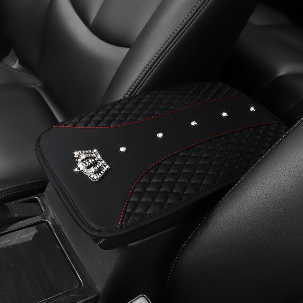 1 Car Armrest Pad with Artificial Diamond Blingbling Metal Crown Artificial Sheepskin Embroidered Waterproof Comfort Car Supplie