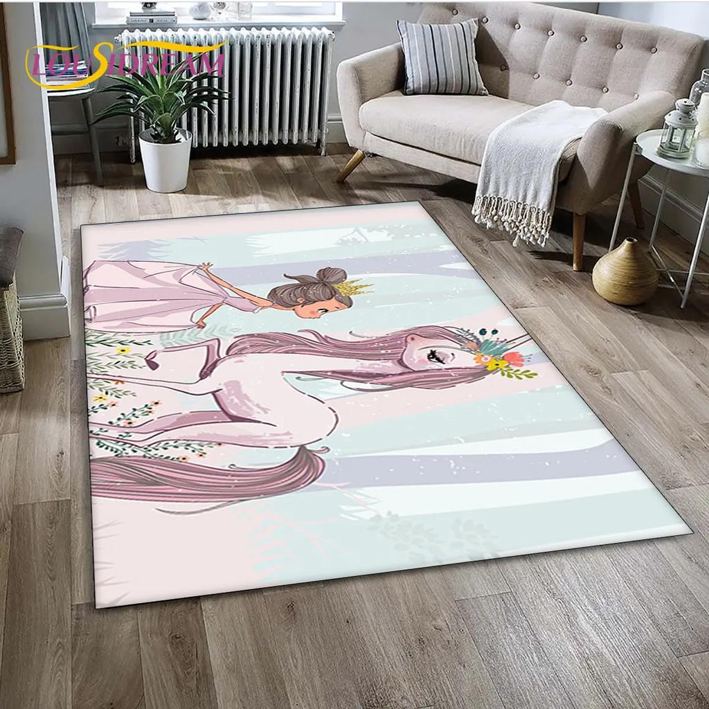 3D Cute Ballet Girl Ballerina Unicorn Cartoon Area Rug,Carpet for Home Living Room Bedroom Sofa Doormat Decor,Non-slip Floor Mat