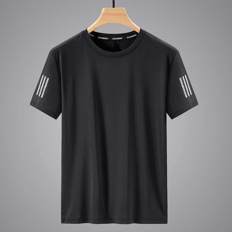 Silk Mesh Short-sleeved Shirt, Men's Summer Solid-color Round-neck Top, Quick-drying Sports Ice-touch T-shirt for Men