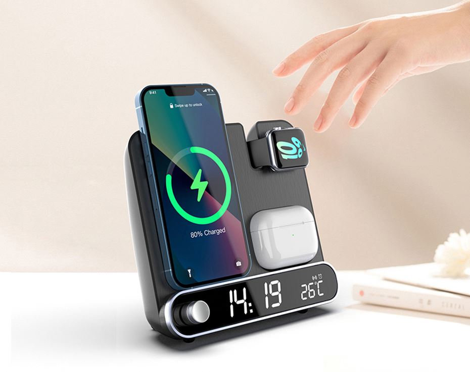3 in 1 Wireless Charging Station with Alarm Clock & Temperature Display
