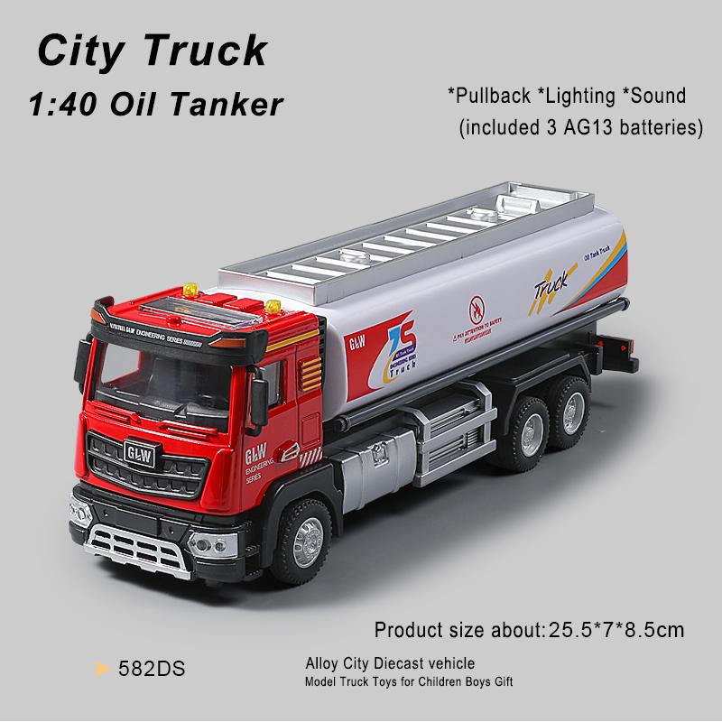 1:40 2 Style Model Ciężarówki Transportowej Miejskiej Symulacja Odlew Ciśnieniowy Miejski Zbiornikowiec Olejowy Pojazd Dźwięk i Światło Zabawki Dla Dzieci Prezent