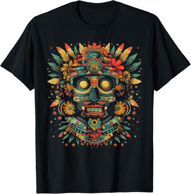Aztec Mayan  Deity Mask Graphic T-Shirt Men Summer Trip Casual Round Neck Tee