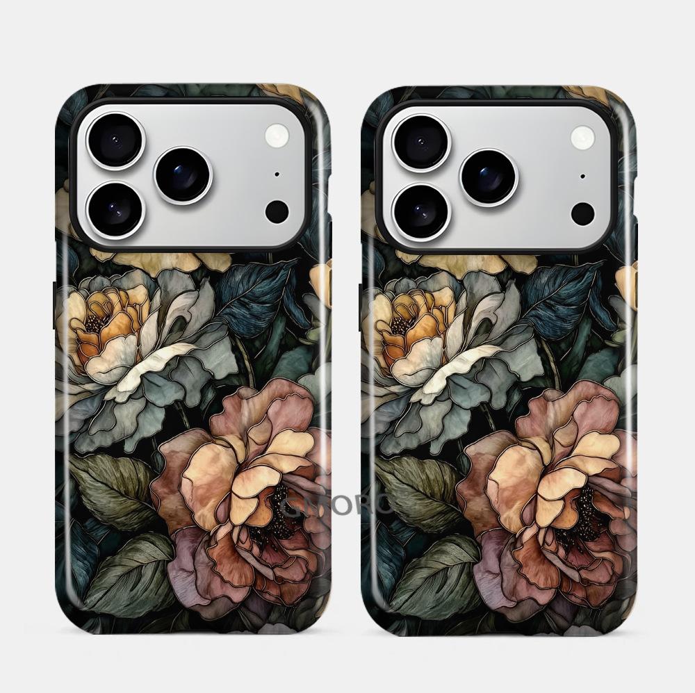 Dark Retro Oil Painting Rose Mobile Phone Case Apple 16 French Niche iPhone17 Magnetic Film Hard Case Anti-drop