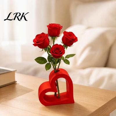 Festive Gift for Girlfriend 3D Printed Hollow Heart Vase, Red Love Shaped Flower Holder PLA Desktop Ornament Minimalist Tabletop Decor, Romantic