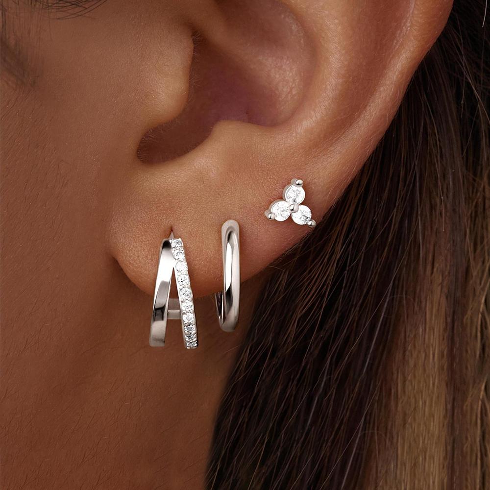 New Arrival Stainless Steel Double-layer Circle Huggies Earring Gold Color Aesthetic Zircon Ear Piercing Earring Fashion Jewelry
