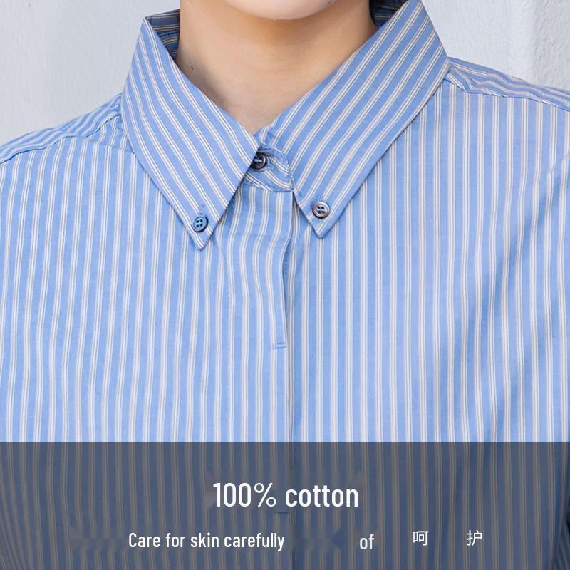 YUN Women's Casual Striped Cotton Long-Sleeve Shirt with Lapel