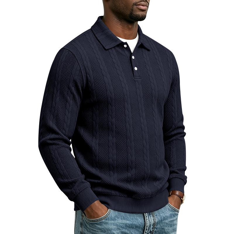 Men S Autumn Simple Polo Sweatshirt Long Sleeve Knit Solid Color