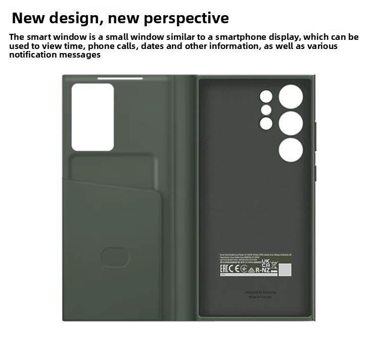 Funda Cartera de Cuero tipo Flip para Samsung Galaxy S23 Ultra con Ventana Inteligente para Uso de Negocios y Moda