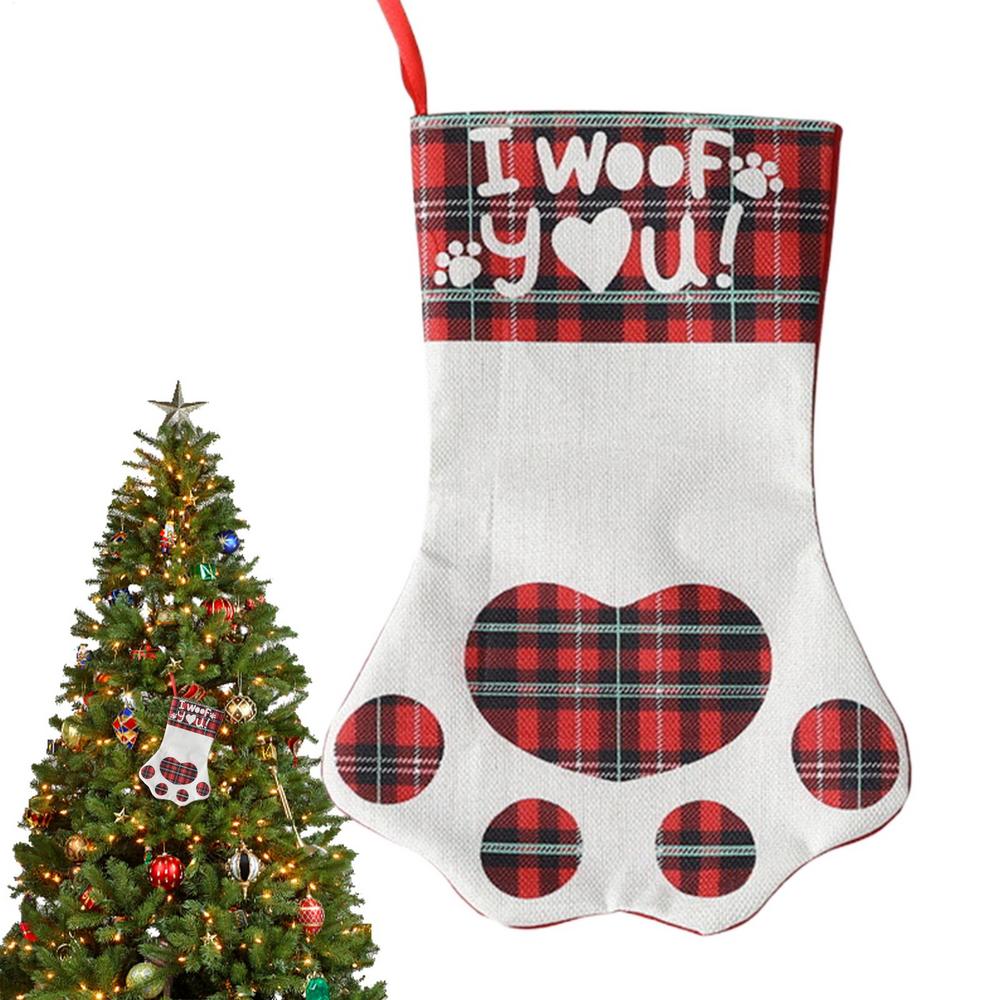 Paw Christmas Stockings Paw Print Stuffers Wrapping Sock Hangable Fireplace Ornament For Kids Girls Boys Toddler Mantle