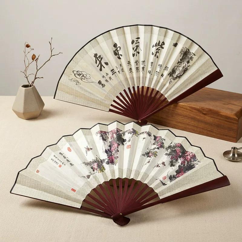 Folding Fan Chinese Style Summer 10inch Ancient Style Fan Men's Silk Cloth 2026 New Model Summer Bamboo Fan Hanfu Portable Fan