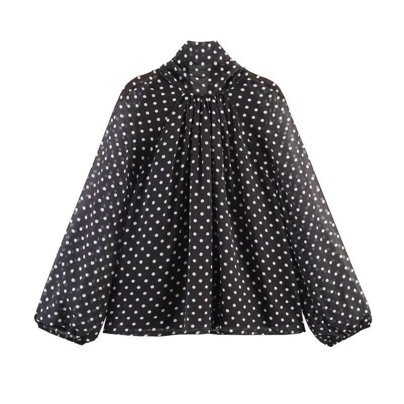 Moda femminile: Camicia Casual Lunga a Pois Stile Europeo e Americano