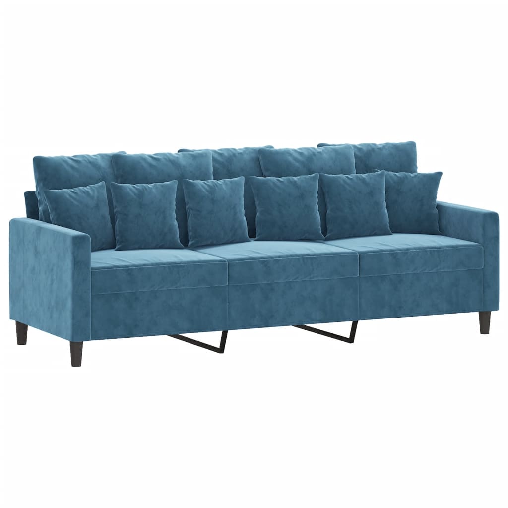 4 Piece Sofa Set with Cushions Blue Velvet