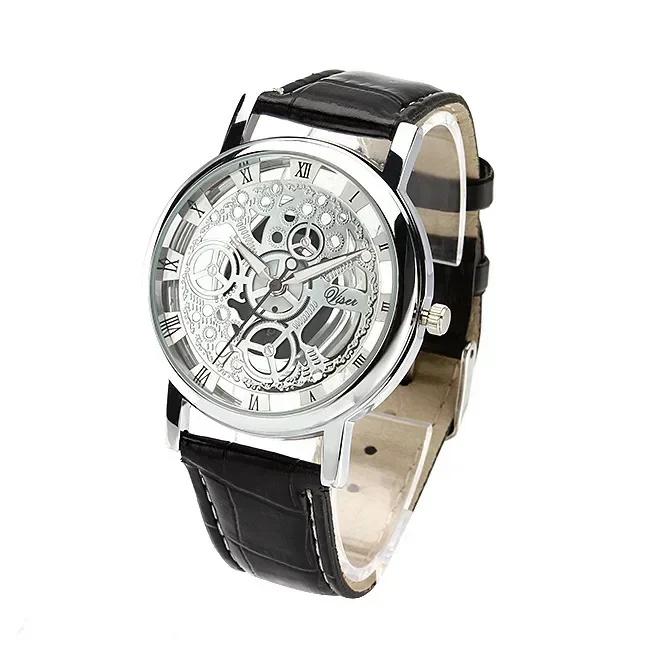 Fashion Hollow Skeleton Men Watches Quartz Leather Bracelet Strap Wristwatch Fashion Business Watches Men's Gifts