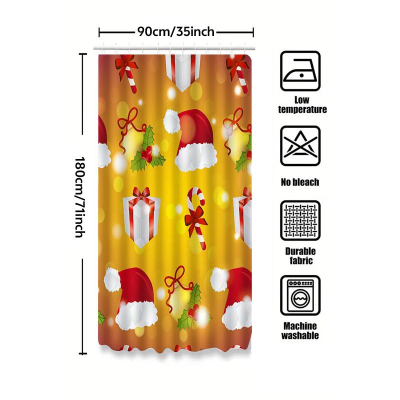 Tu Christmas Shower Curtain Festive Holiday Decor Waterproof Fabric Bathroom Set Xmas Pattern Backdrop