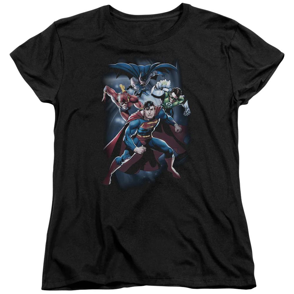 

Justice League Coic Crew Womens T Shirt Black XL