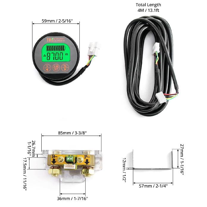 QWORK Battery Monitor Voltmeter Ammeter, Voltage Range 8V-80V and up to 500A, Voltage Current Meter with 13 ft Cable
