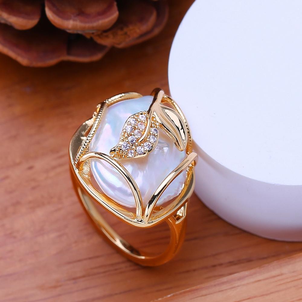 LSOOYH Natural Freshwater Big Button Baroque Pearl Rings For Women Classic Silver Gold Color Wedding Ring Birthday Gifts Wholesale