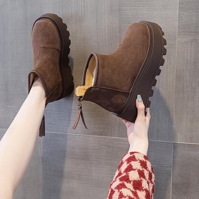 Autumn and Winter New Velvet Platform Cotton Shoes Fashionable Versatile Temperament Short Boots Warm Thickened Snow Boots Women's Leisure