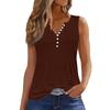 Women's Solid Color Casual Loose Pleated Shirt V Collar Button-down T-shirt Shirt Sleeveless Vest Top