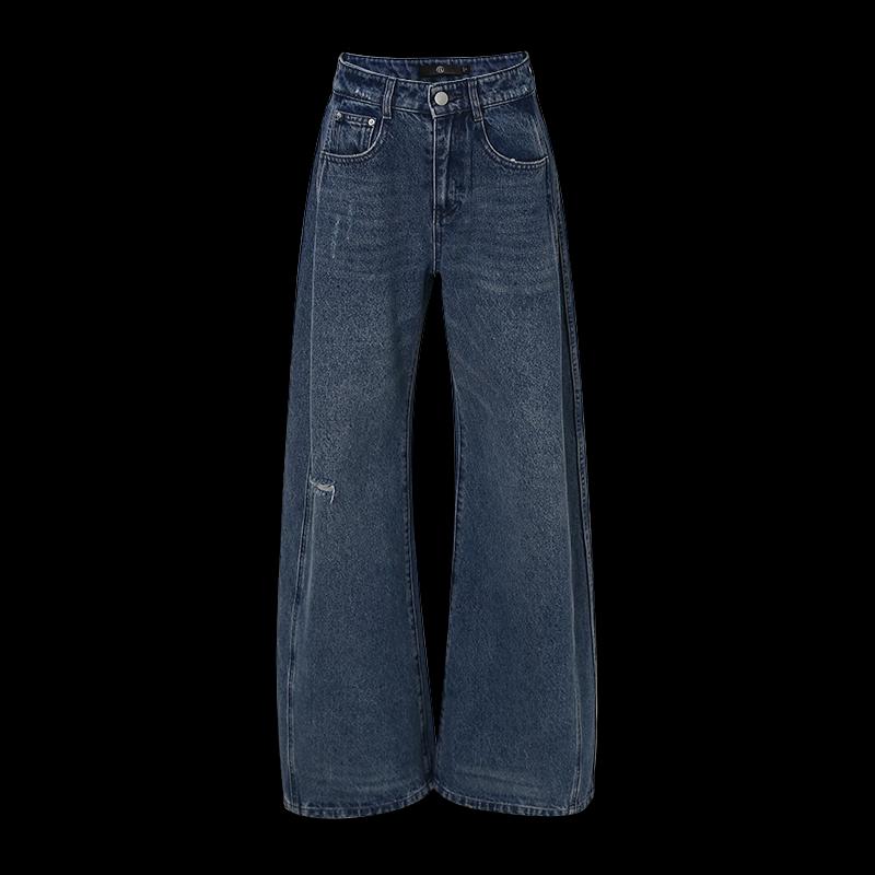 Women's Loose High-Waist Wide-Leg Washed Denim Jeans