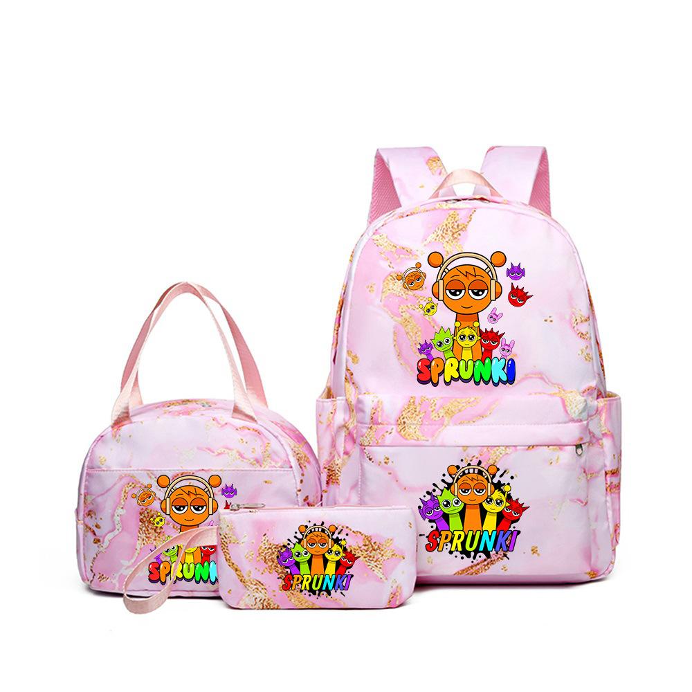 New Printed Rhythm Box Student School Bag Three-piece Casual Sprunki Backpack Crossbody Bag Pencil Bag D