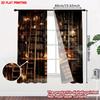 Set Of 2 Vintage Home Library Scene Curtains Floor Ceiling Bookshelf Ladder Decor Single Layer Realistic Interior View Curtain Made Polyester