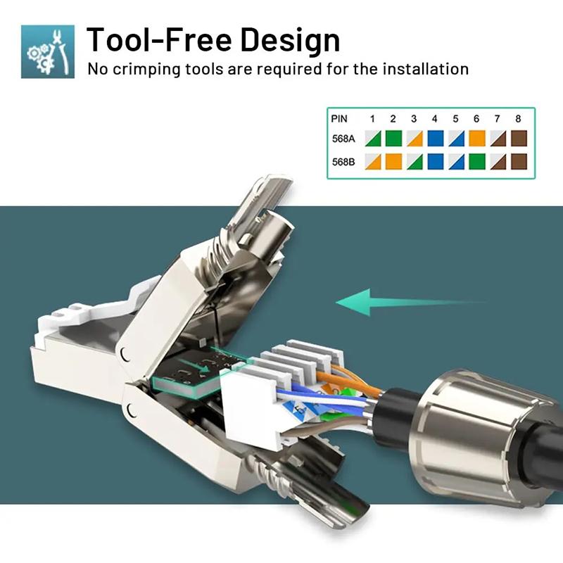 1Pc Rj45 Cat7 Connectors Tool-Free Reusable Shielded Ethernet Termination Field Modular Plugs 2000Mhz 40Gbps Lan Cable 22-26Awg
