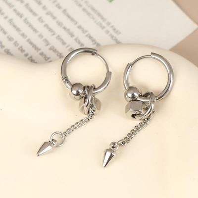 Punk Conical Long Chain Eardrop Titanium Steel Trendy Hoop Earring For Women Man Personalied Jewelry Gift