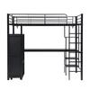 Iron Bed, Bunk Bed, Suitable for Children and Adolescents, Table and Wardrobe, Storage Compartments, 5-step Ladder, Iron+chipboard, Black, 90x200cm