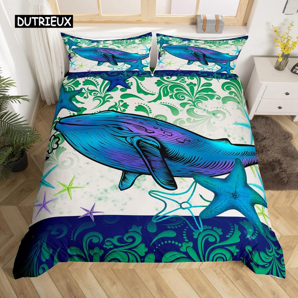 Sea Turtle Duvet Cover Twin Ocean Reptile Tortoise Comforter Cover Nautical Beach Bedding Set Microfiber Coastal Bedspread Cover