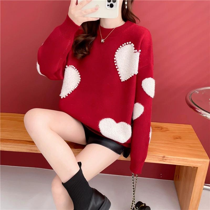 

Natura red sweater women s new autumn and winter fashion loose outer wear lazy style knitted top One size красный