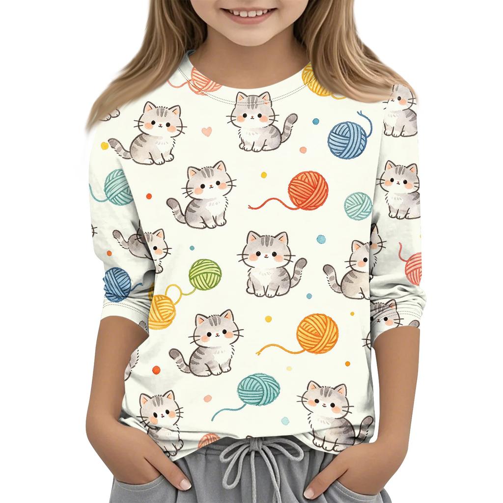 Kinder Tierdruck Rundhals Dreiviertelarm Lässiges T-Shirt Weicher Bequemer Stoff Geeignet für Alltag und Spielen