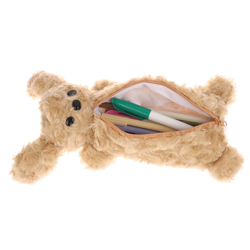 Lovely Bear Plush Pencil Bag Large Capacity Pencil Case School Supplies Stationery Storage Bags Cute Travel Cosmetic Bag
