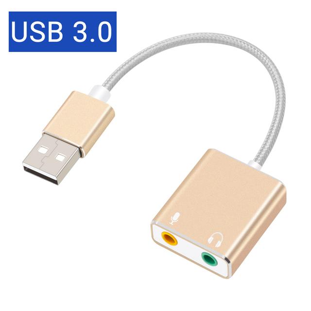 

GOOJODOQ 7.1 Зовнішній USB-роз’єм для звукової карти 3,5 мм USB-аудіоадаптер, навушник, мікрофон, звукова карта для комп’ютера Macbook, портативного ПК ZH золотий