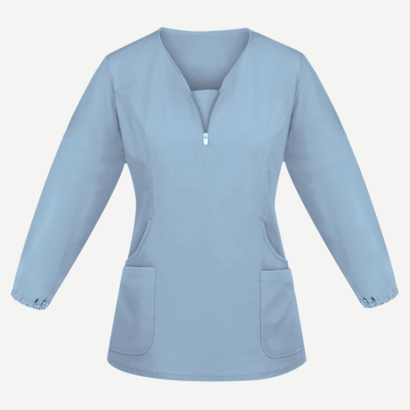 

Високоякісний унісекс лікарняний спецодяг з довгими рукавами, стрейч-скраб, верхня уніформа медсестри з V-подібним вирізом і PocketA M світло-синій колір