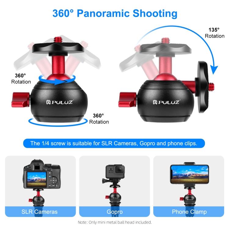 PULUZ 360 Degree Panoramic Metal Tripod Ball Head Adapter(Red)