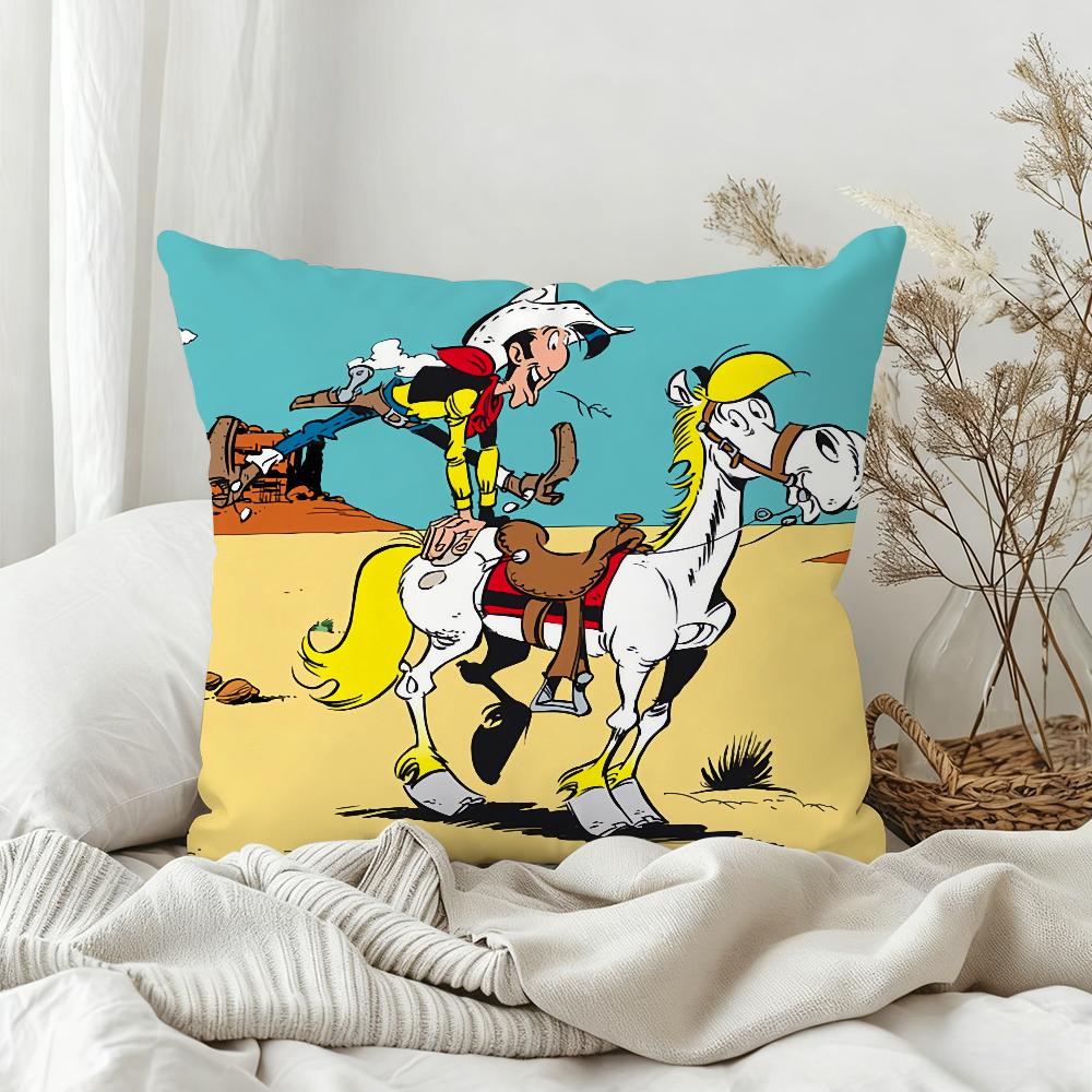 Classic Funny Comic LuckyLuke Pillow Case Bedroom Sofa Living Room Backrest Decoration Square Cushion Nap Time