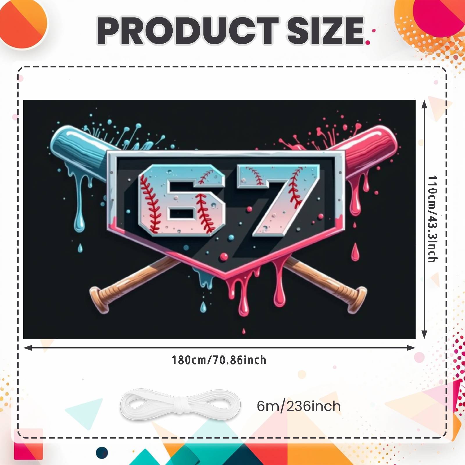 Sports Party Background Splatter Pattern Party Backdrop Number 67 Banner Number 67 Print Colorful Celebration Display For Wall