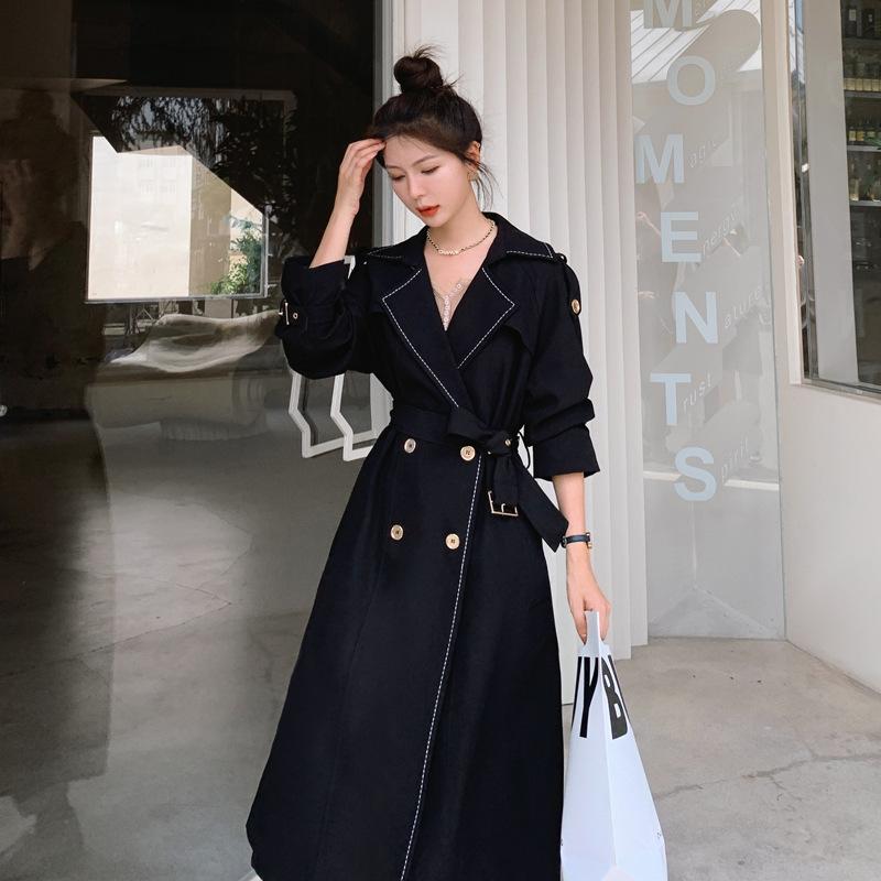 Trenci de dama Palton Drapat Stil Toamna Negru