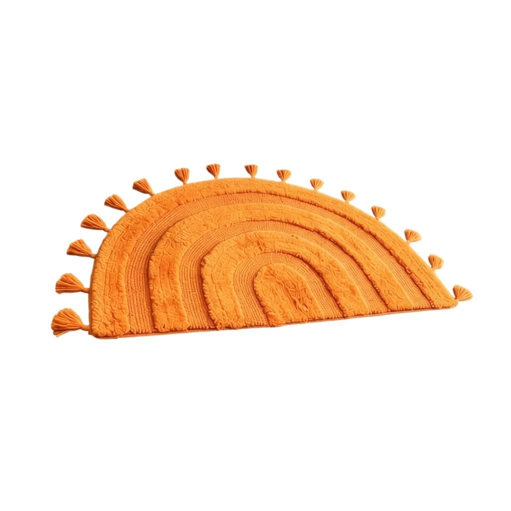 Arched Doormat with Tassels - Cotton Absorbent Non- for Bathroom Bedroom Entryway