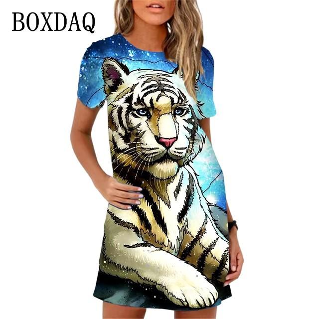 New Fashion Cute Cartoon Women's Dresses Summer Short-sleeved Casual Animal 3D Digital Printing Dress