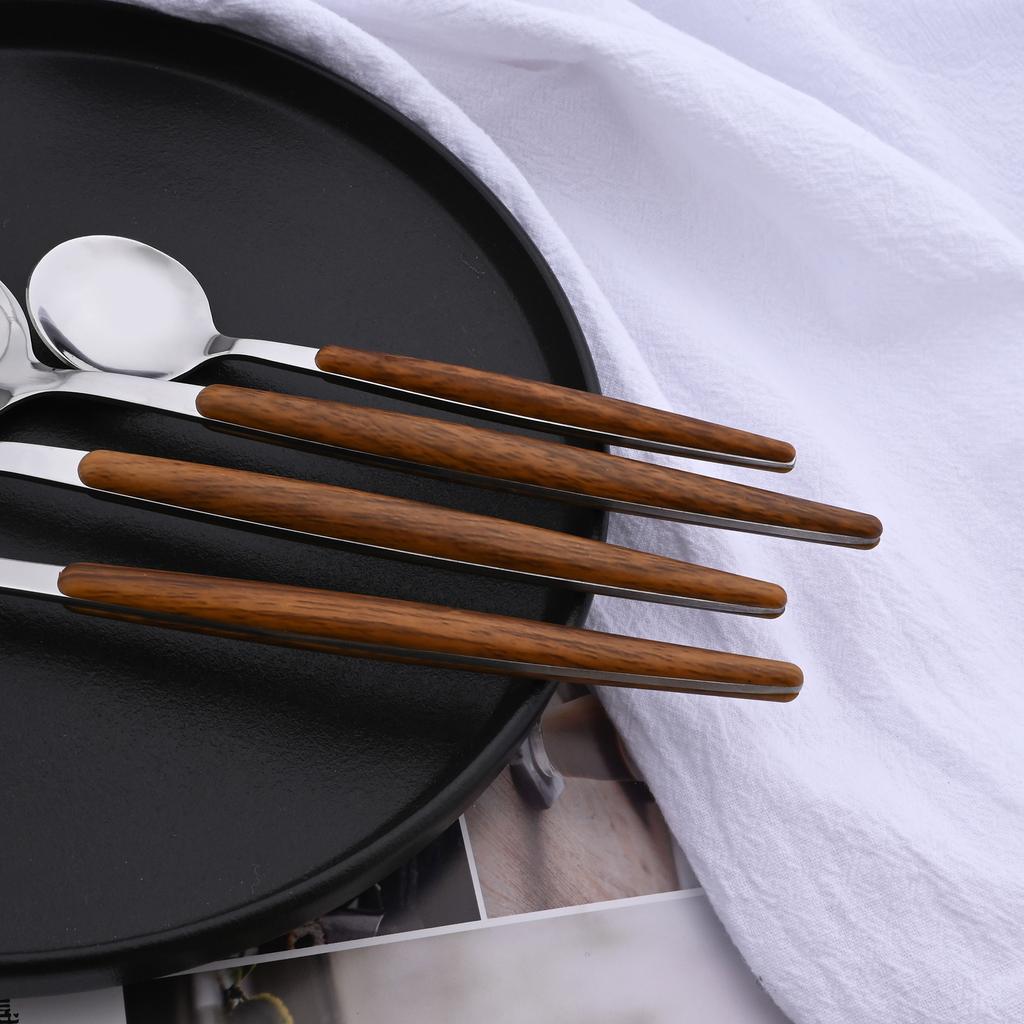 20Pcs Stainless Steel Dinnerware Set for 4 Knife Fork Spoon Set with Wooden Handle Western Flatware Silverware Cutlery Set