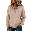 Women's Loose Fit V-Neck Hoodie with Drawstring and Pockets, Long Sleeve Color for Everyday Wear
