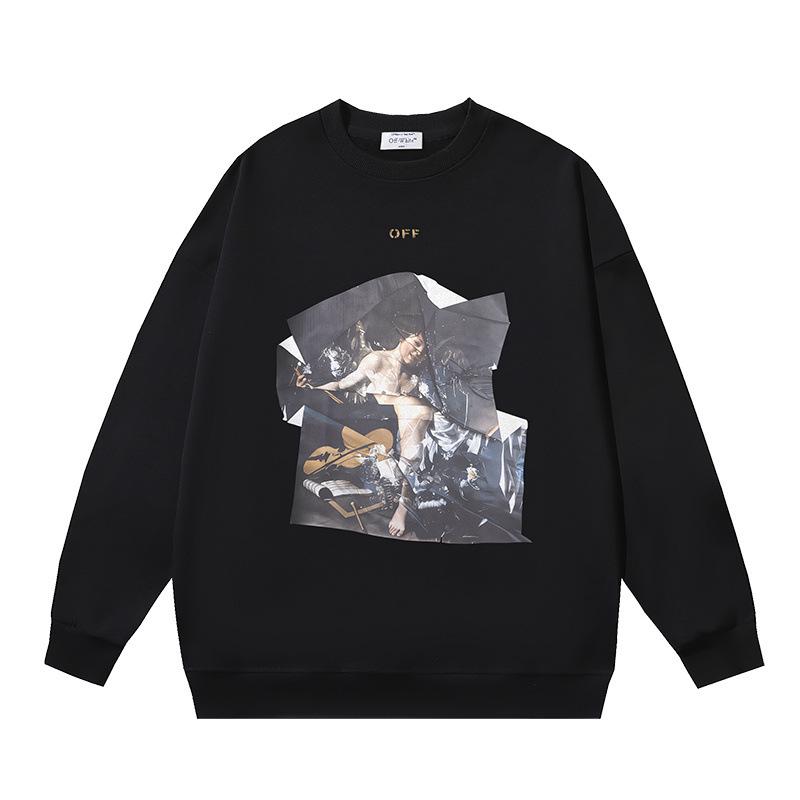 

1273 Off-White New Oil Painting Pleated Art Printed Men s and Women s Round Neck Hoodies for Autumn and Winter 2025 XL чорний