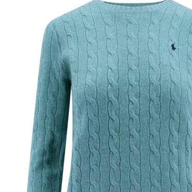 Polo Ralph Lauren FW22 Maglione da Donna Girocollo Manica Lunga Uniforme con Logo Continuo Verde 211910421-012