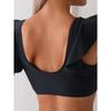 Navy Blue Ruffle Sleeve High Waist Bikini Set V Neck Two Piece Swimsuit