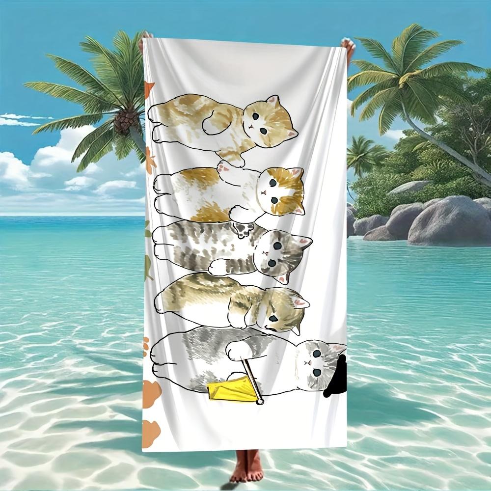 1pc Cute Anime Mofusands Print Beach Towel - Soft Absorbent Microfiber, Lightweight Quick-Dry with Vibrant Cartoon Cat Design