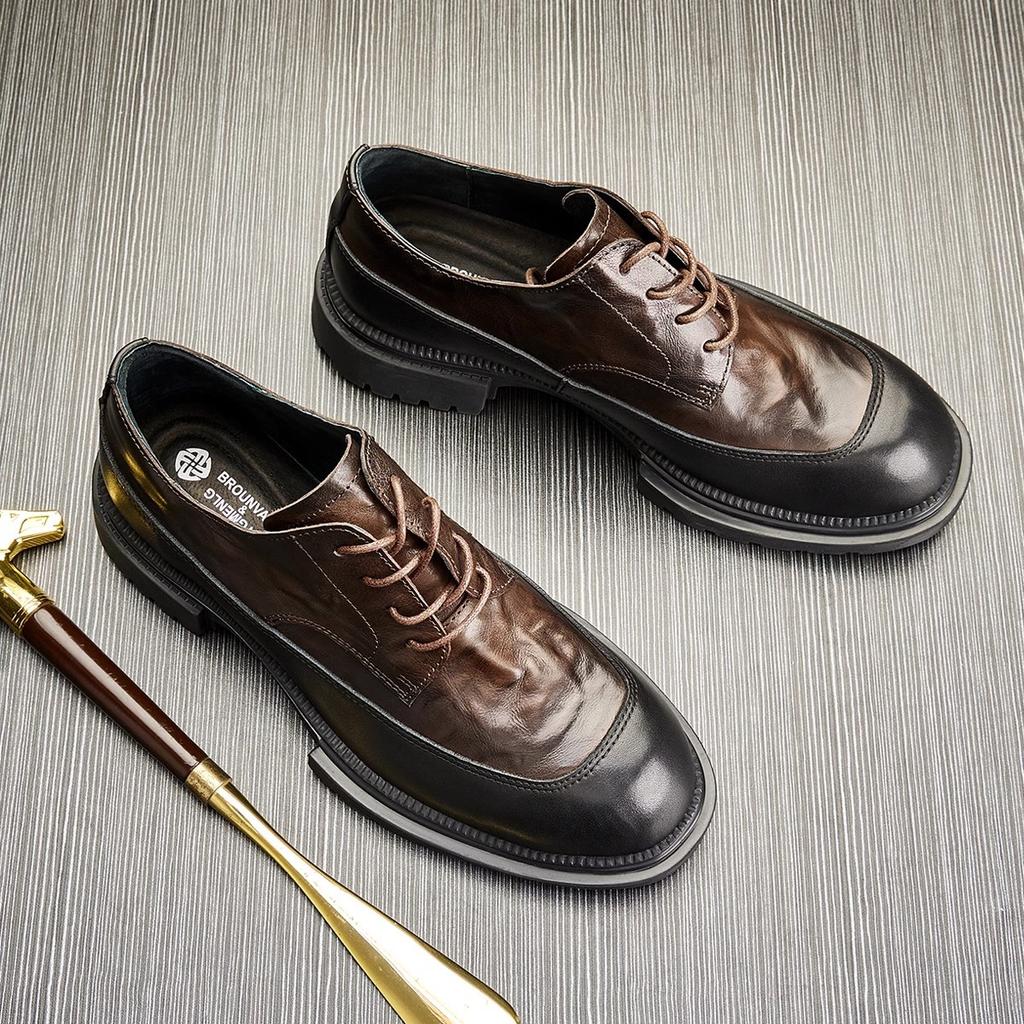 Herren Freizeitschuhe Frühling Sommer Leder Plateau Business Schuhe Grün Vielseitig Atmungsaktiv Trend Kleine Lederschuhe Schnürschuhe